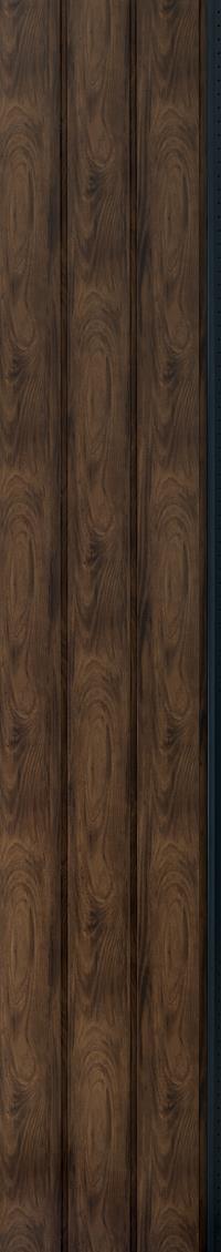 Brown wood grain wall panel with textured finish and swirling pattern, showcasing vertical planks with visible wood grain