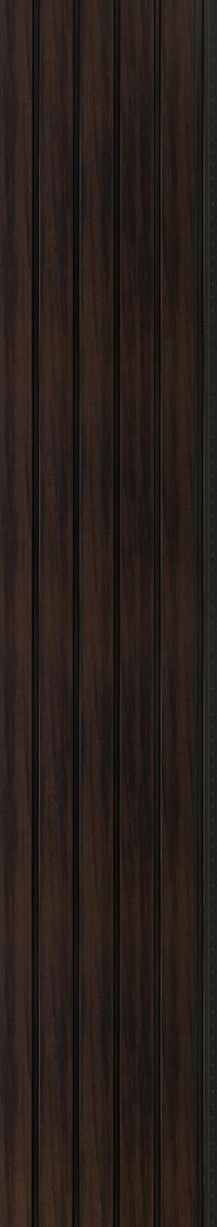 Brown wood louver panel with textured finish and vertical wood grain pattern on slats