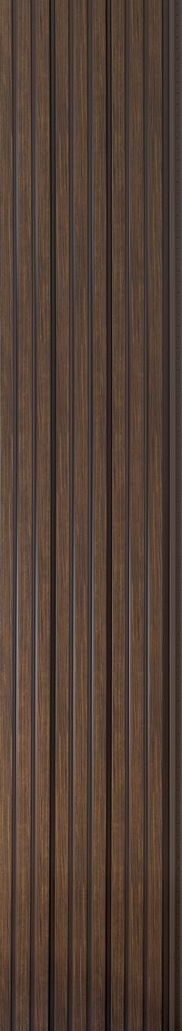 Brown fluted wall panel with textured finish and vertical wood grain pattern