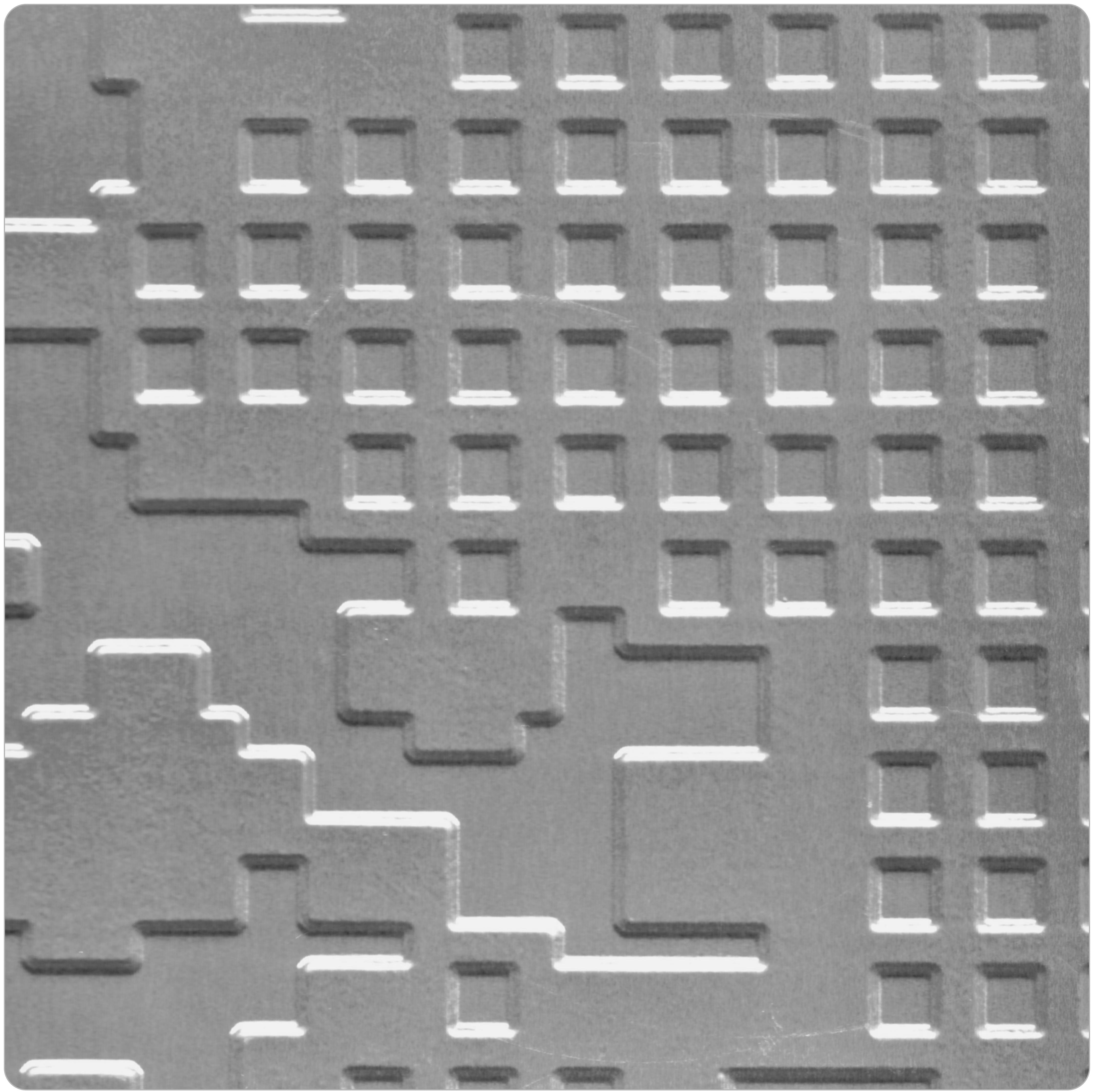 Grey laminate with geometric pattern and textured finish, featuring a grid design.