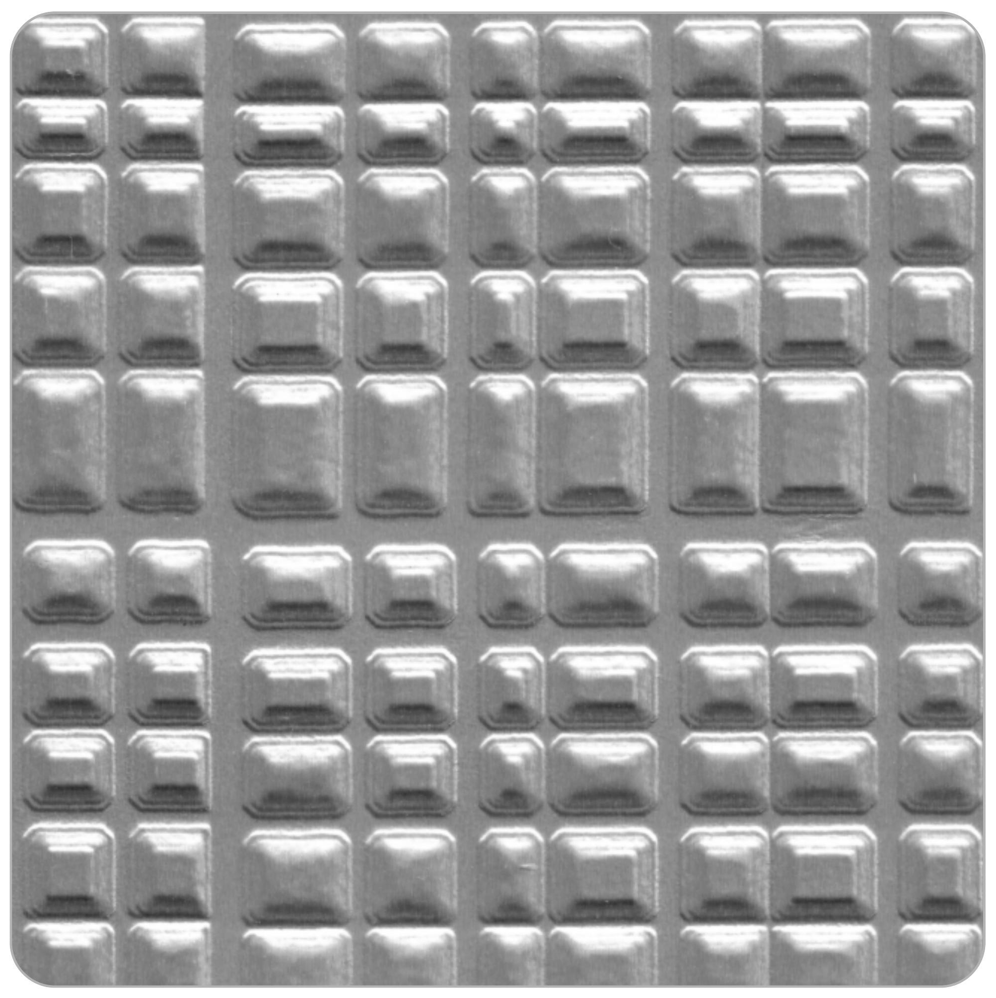 Silver high-gloss laminate with geometric pattern and shiny rectangular design elements.