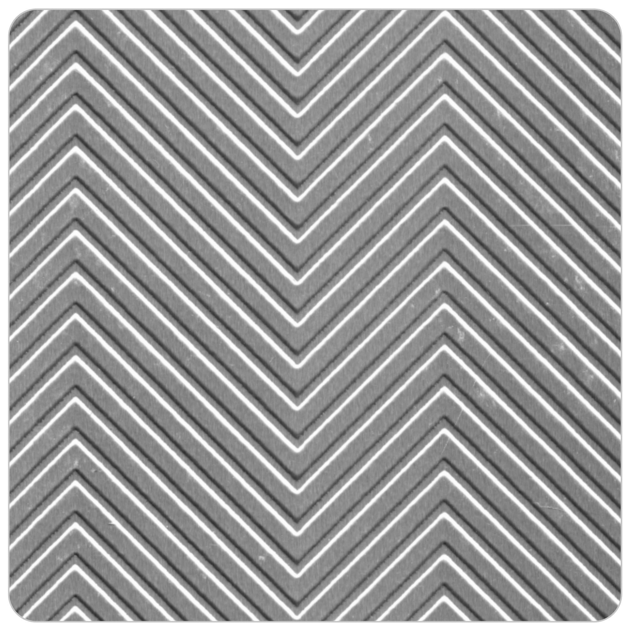 Grey laminate with glossy, chevron pattern and white accents.