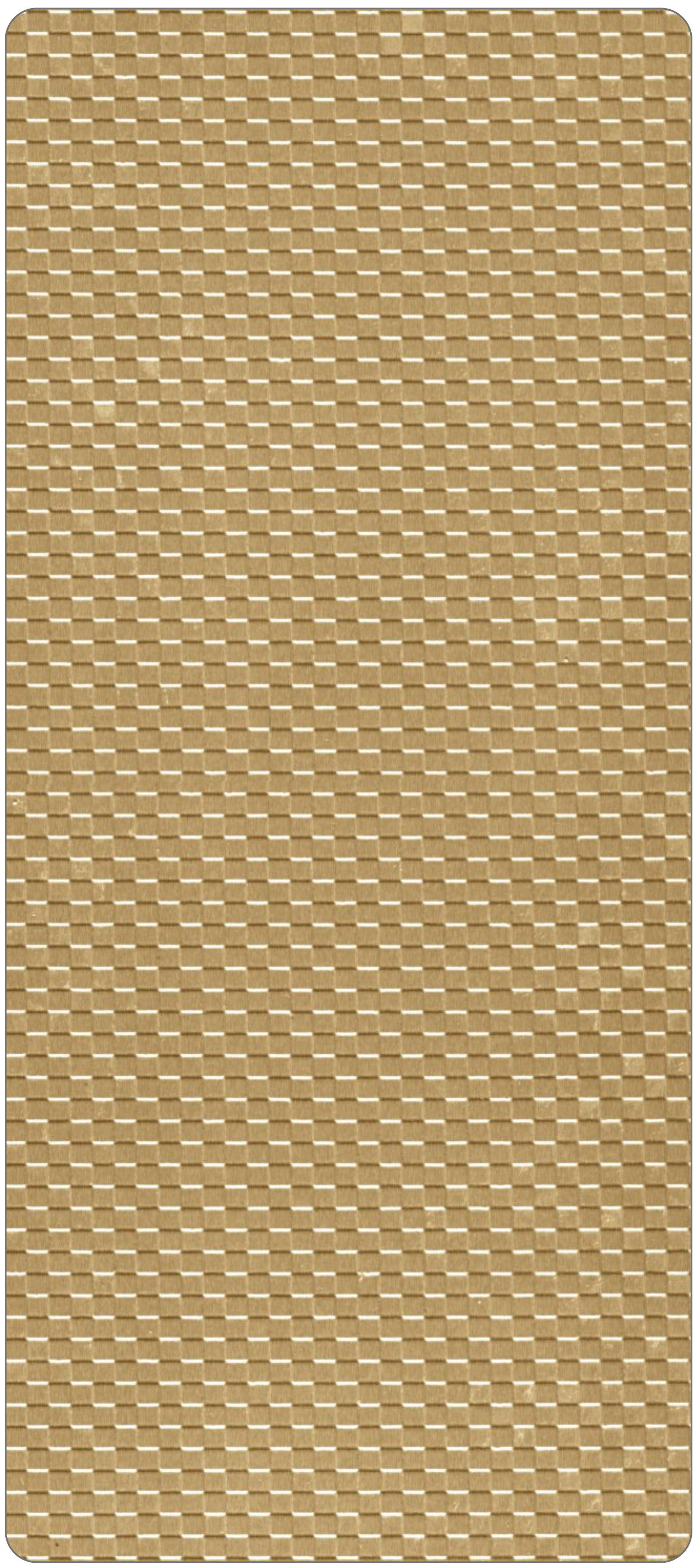 Beige laminate with textured cane pattern and subtle grid-like weave design.