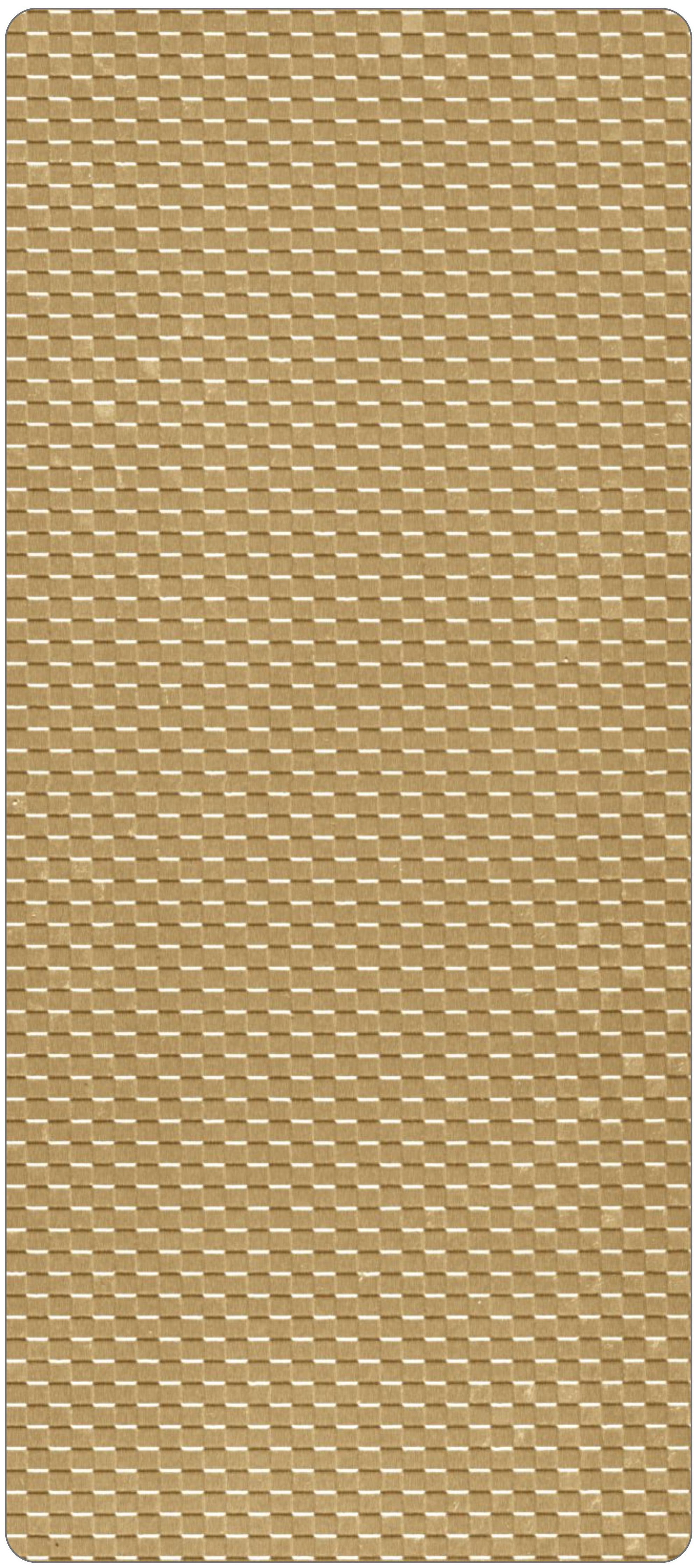 Beige laminate with textured cane pattern and subtle grid-like weave design.