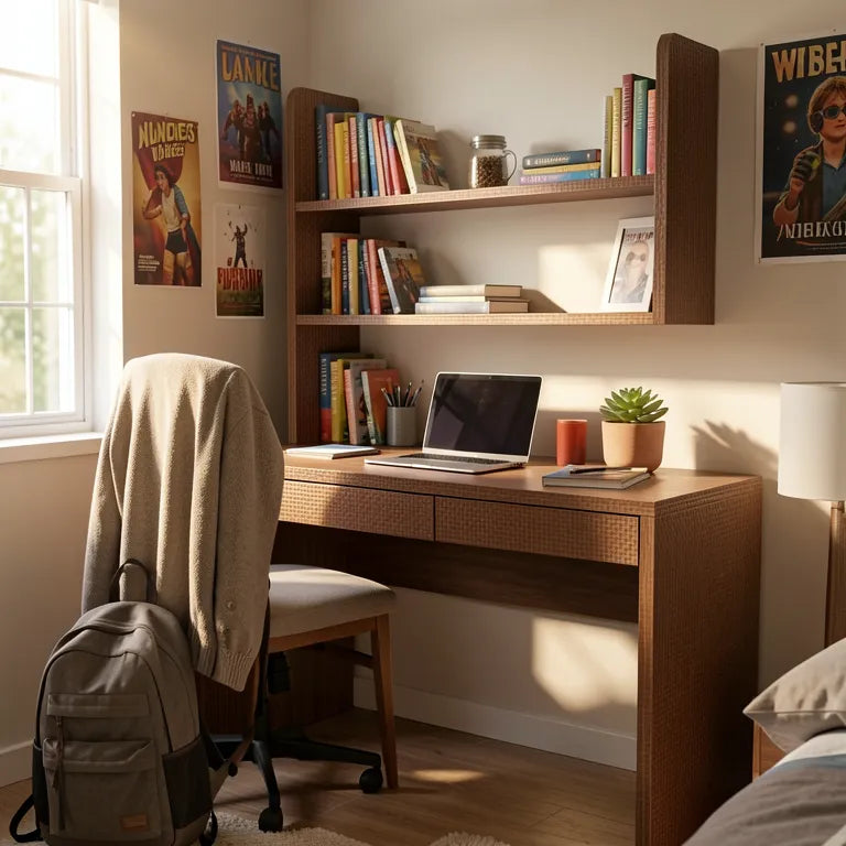 Brown matte laminate with a woven cane pattern and textured surface.