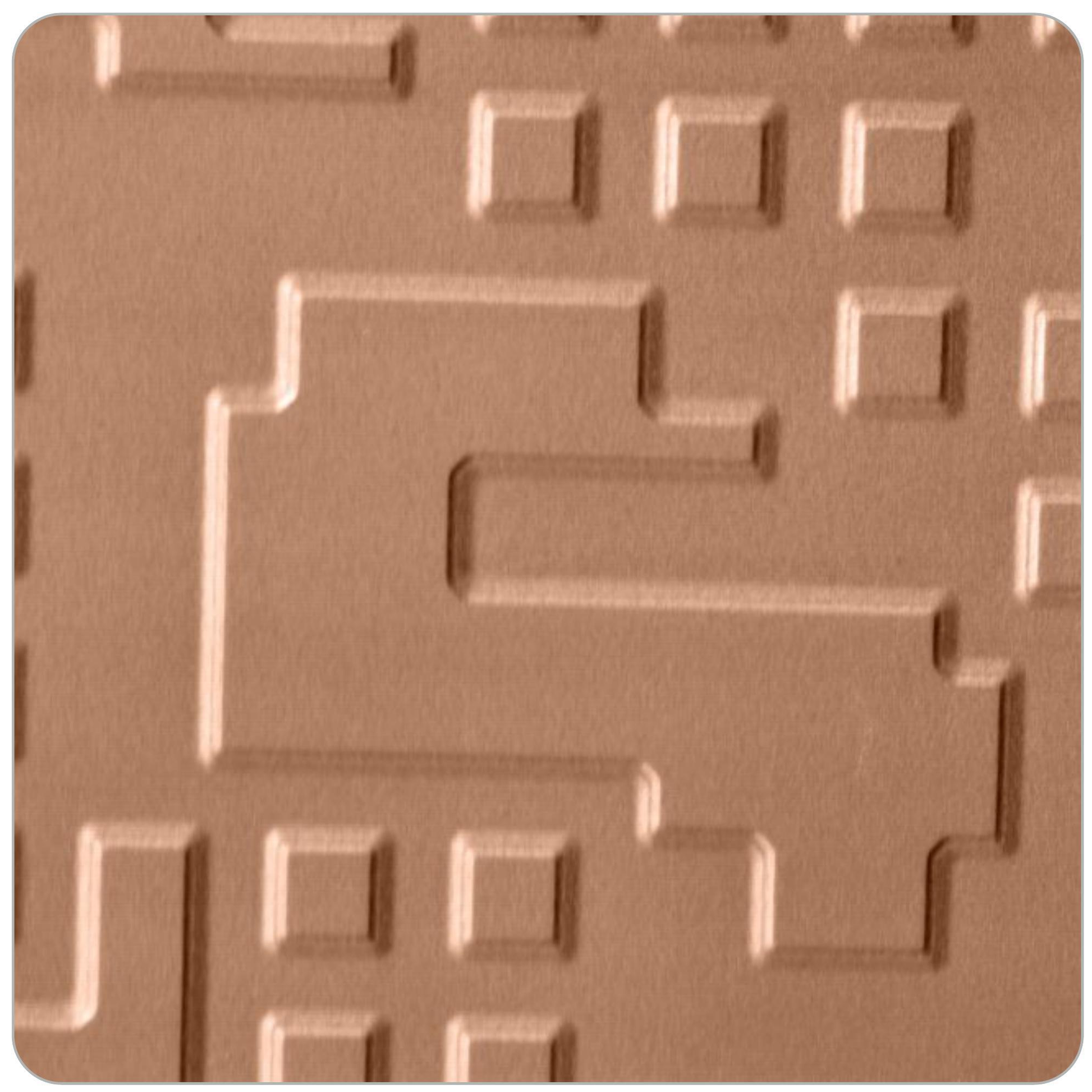 Brown matte laminate with geometric design and embossed pattern.