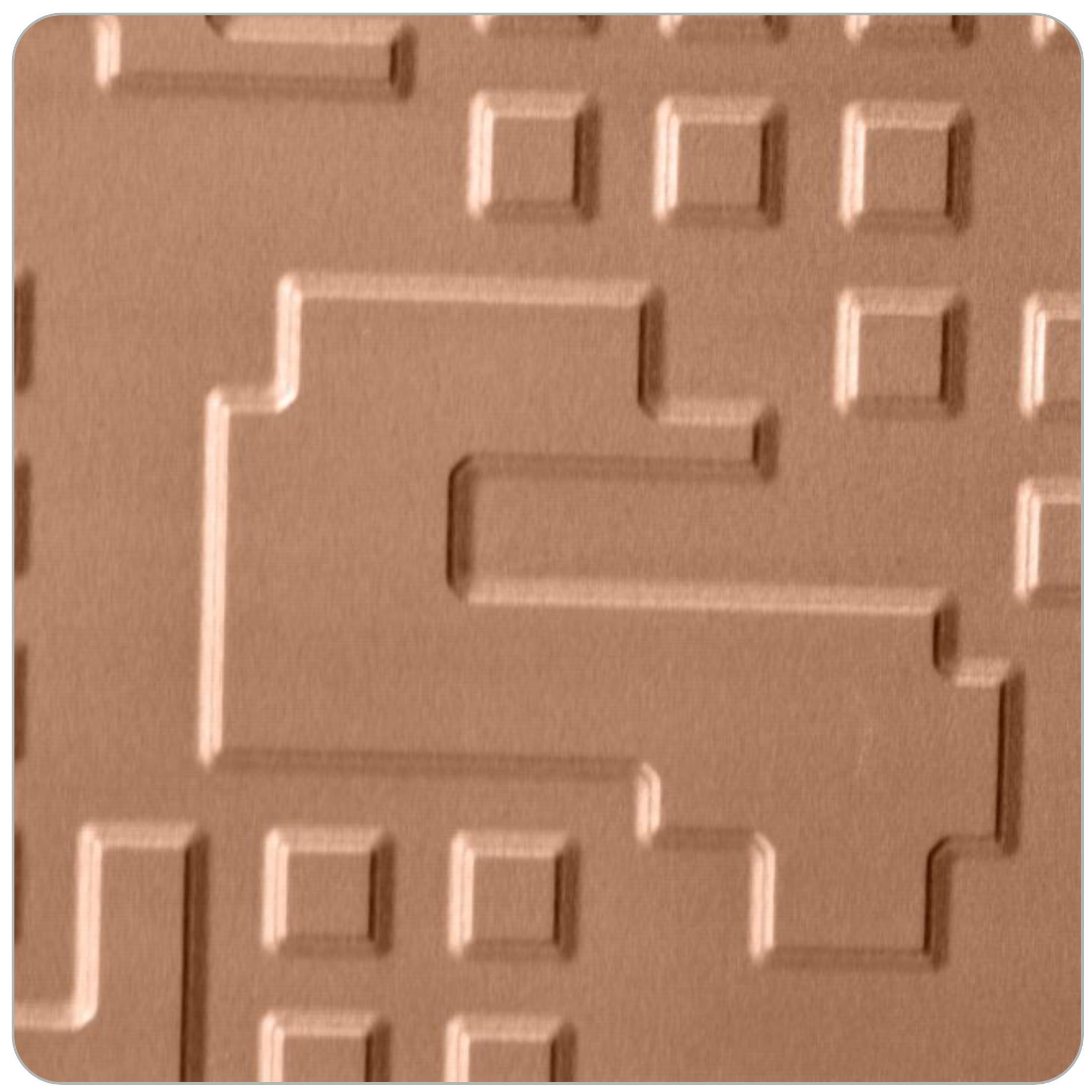 Brown matte laminate with geometric design and embossed pattern.
