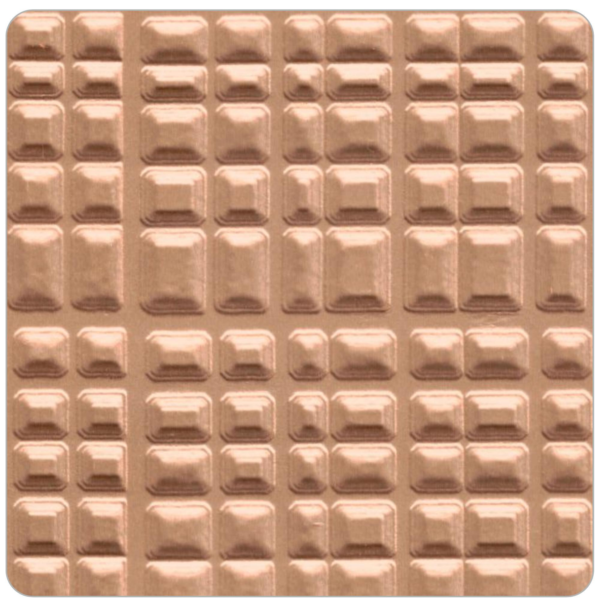 Gold laminate sheet with glossy, raised, square pattern and smooth background.