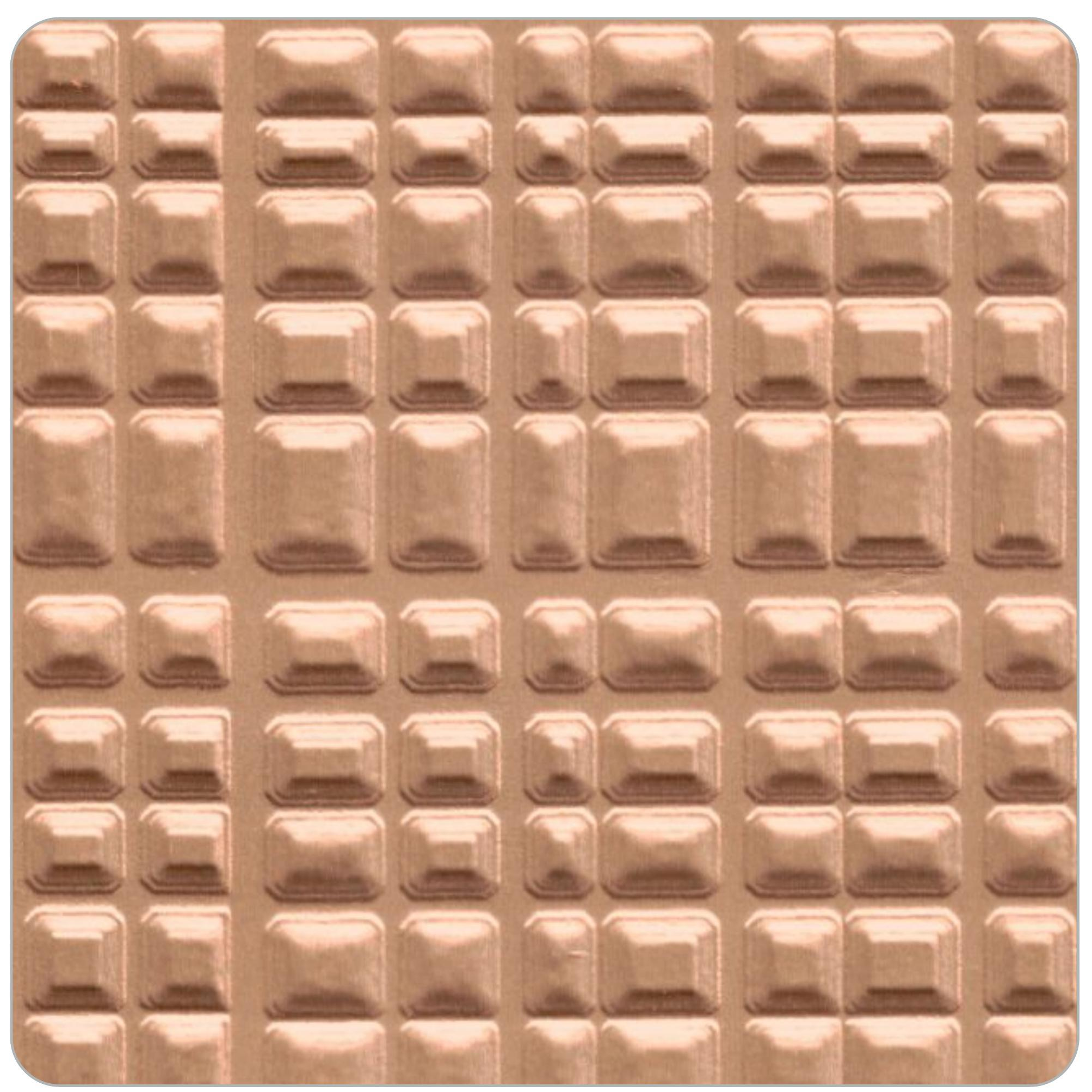 Gold laminate sheet with glossy, raised, square pattern and smooth background.