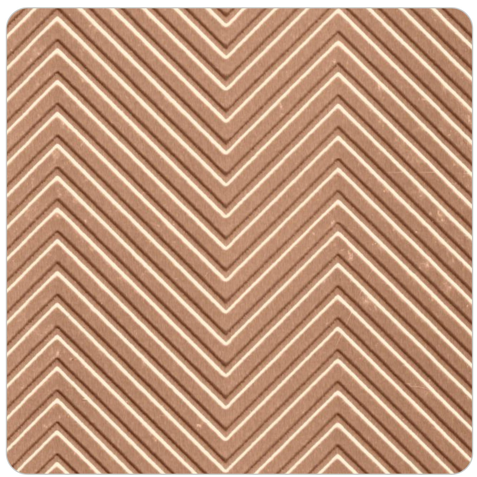 Brown matte laminate with chevron pattern and white accents.