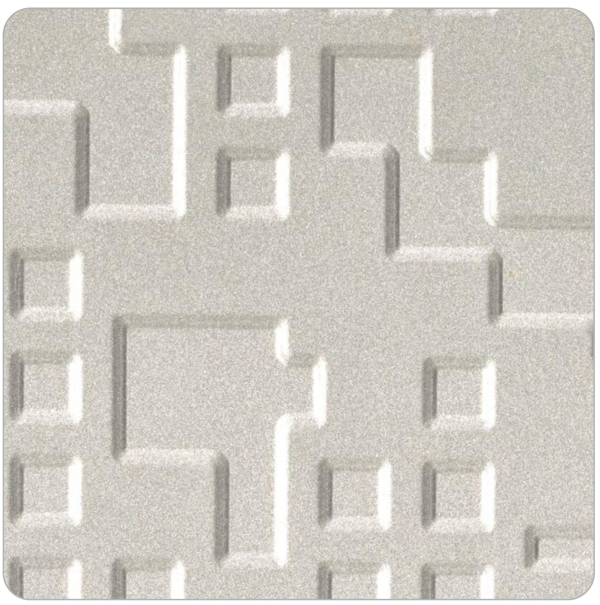 Grey laminate with textured, embossed geometric pattern and matte finish.