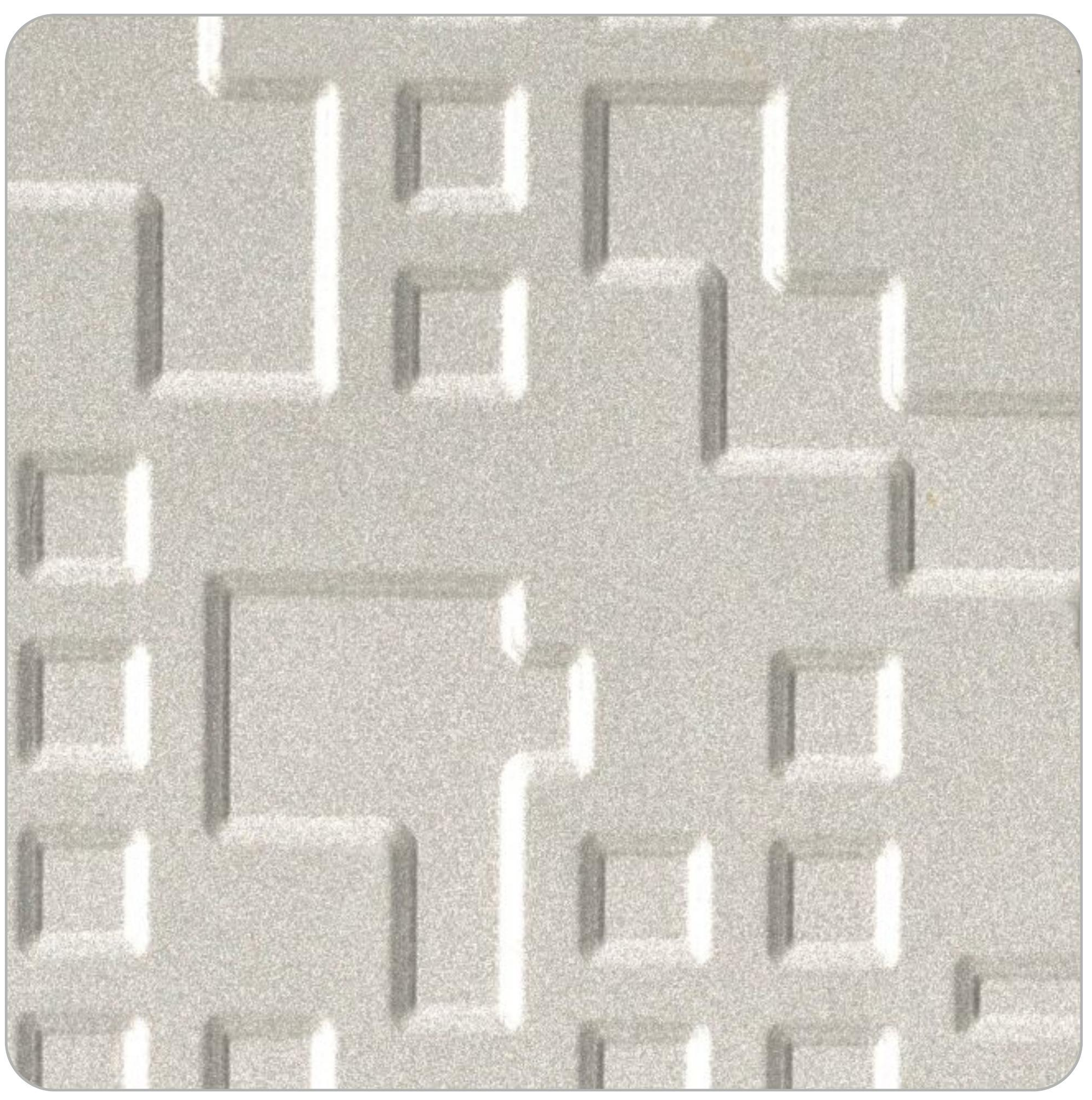 Grey laminate with textured, embossed geometric pattern and matte finish.