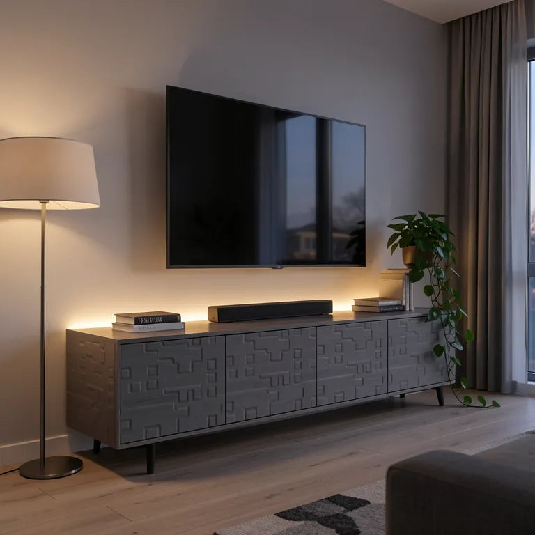 Grey laminate with textured geometric pattern and embossed design.