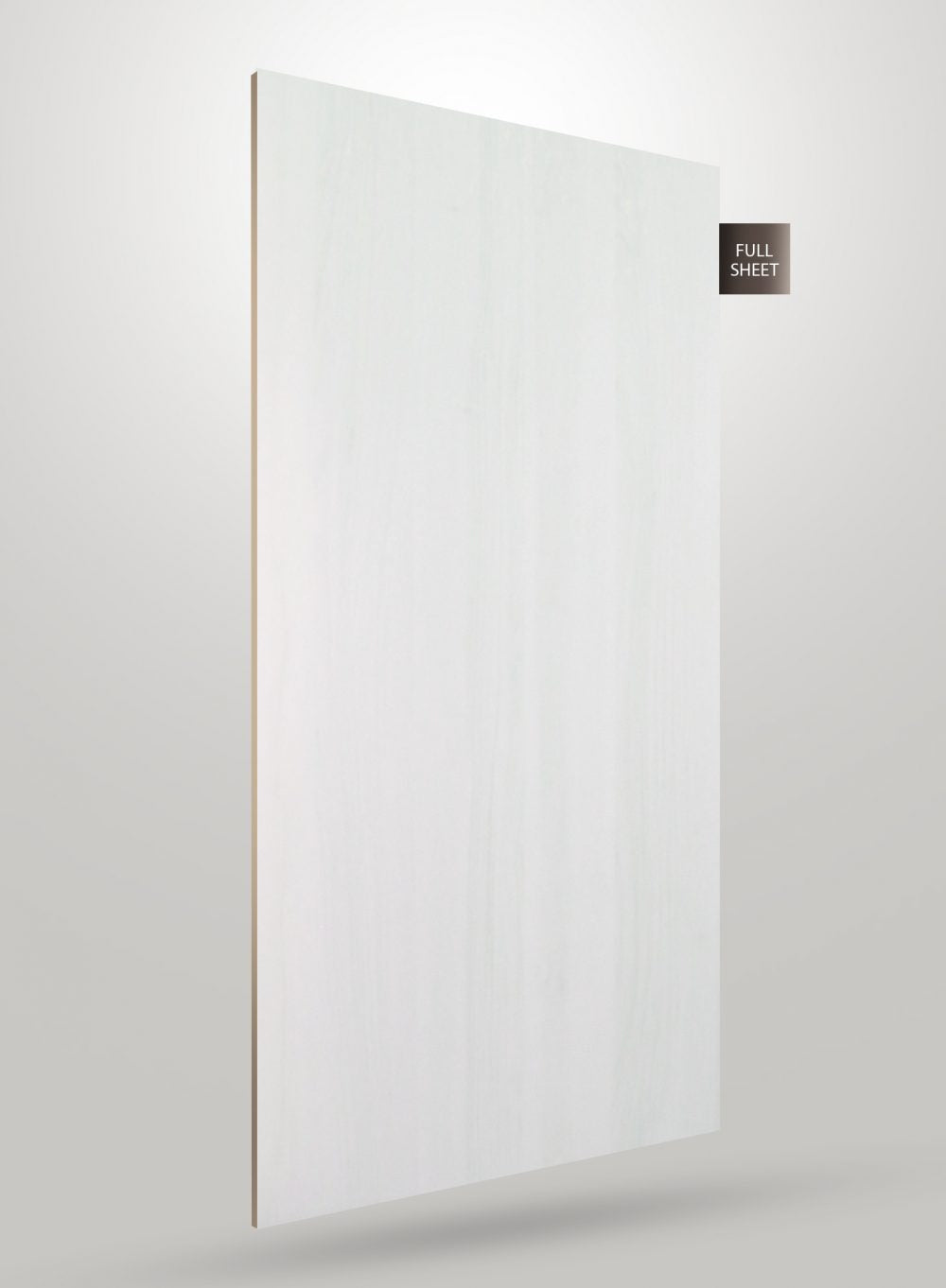 White wood grain decorative laminate sheet with matte finish and visible texture, displayed upright against a plain