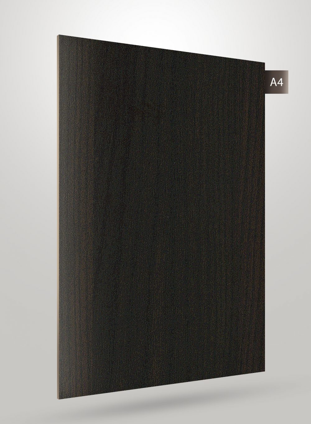 Black wood grain decorative laminate with matte finish and visible texture, showcasing a wood pattern.