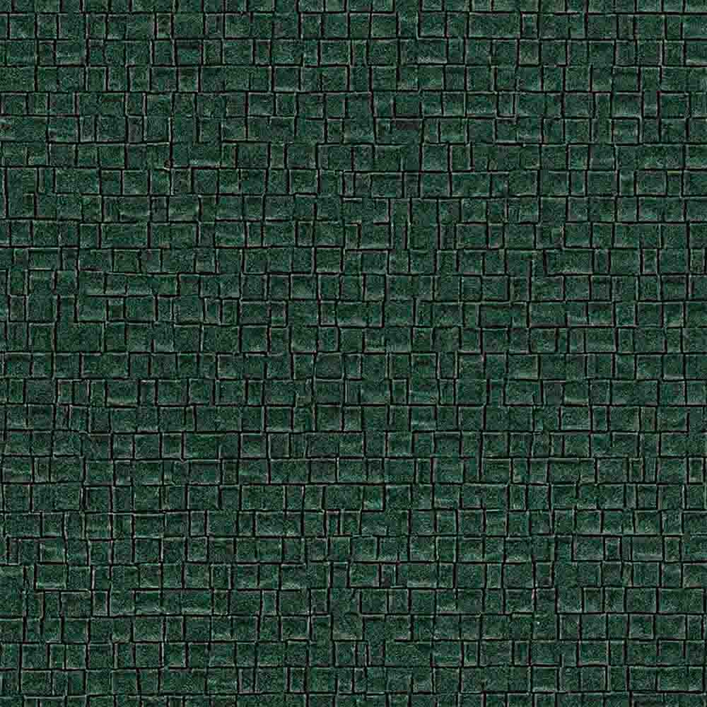 Green textured laminate wall panel with mosaic pattern and embossed finish.