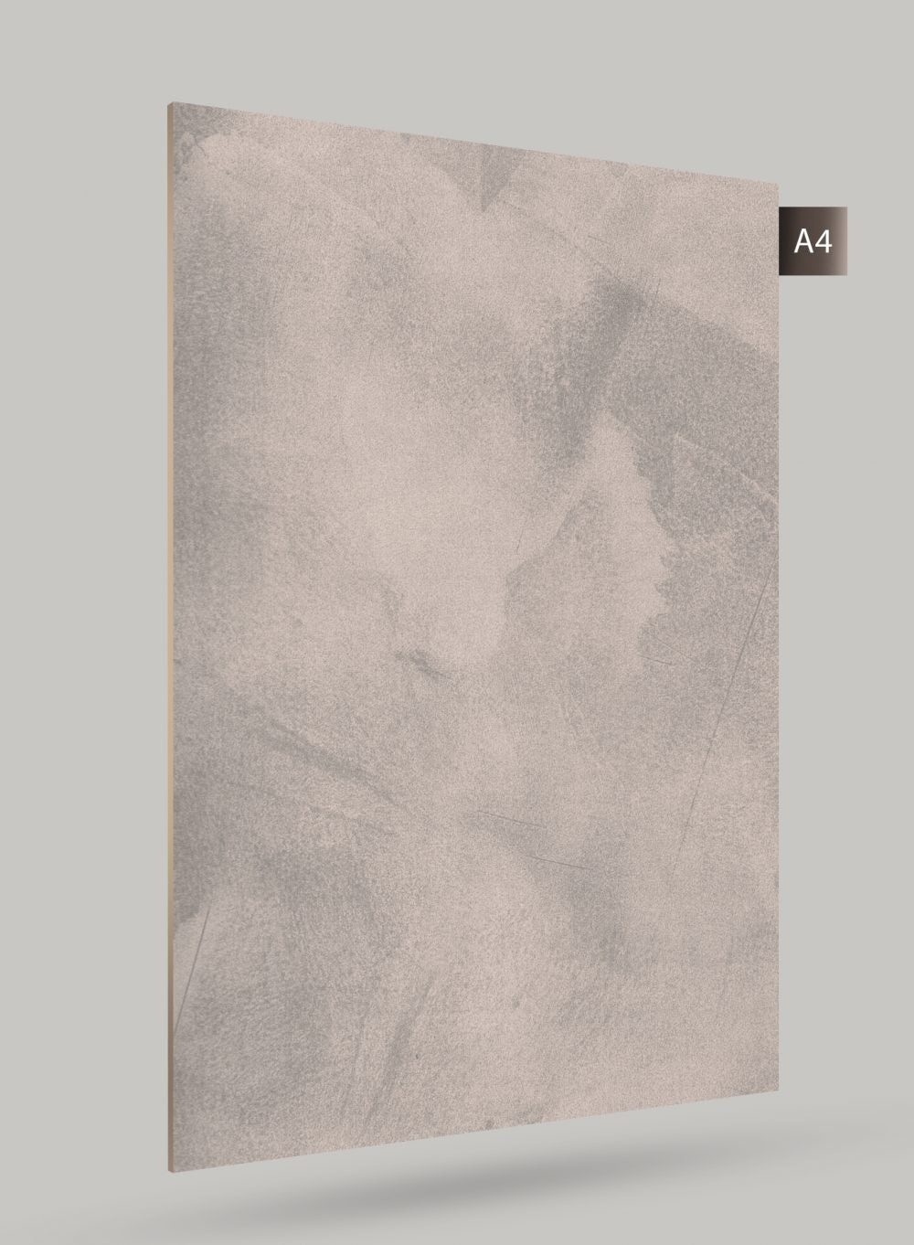 Grey marble laminate sheet with matte finish and subtle texture, displaying a stone pattern with soft veining and light