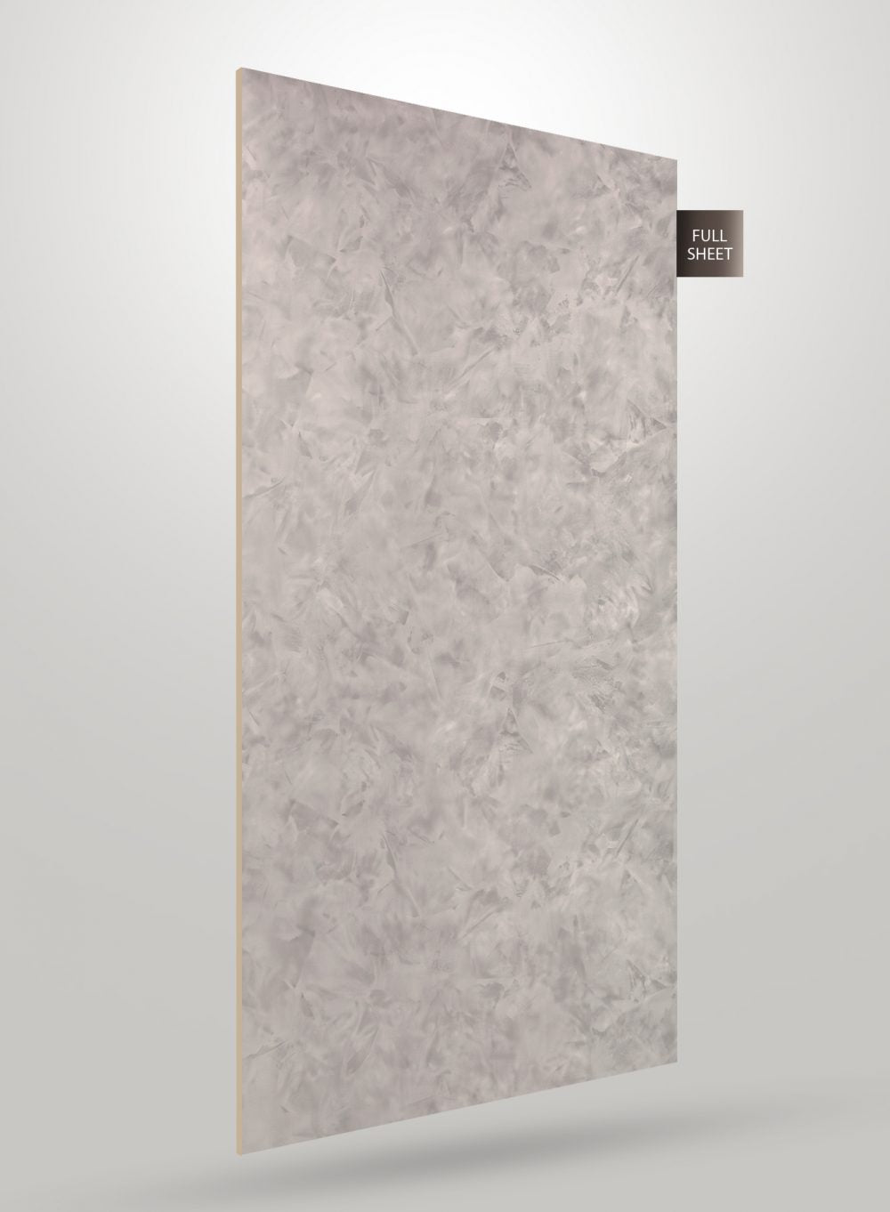 Grey marble laminate sheet with matte finish and textured pattern, shown as full sheet with visible edge.