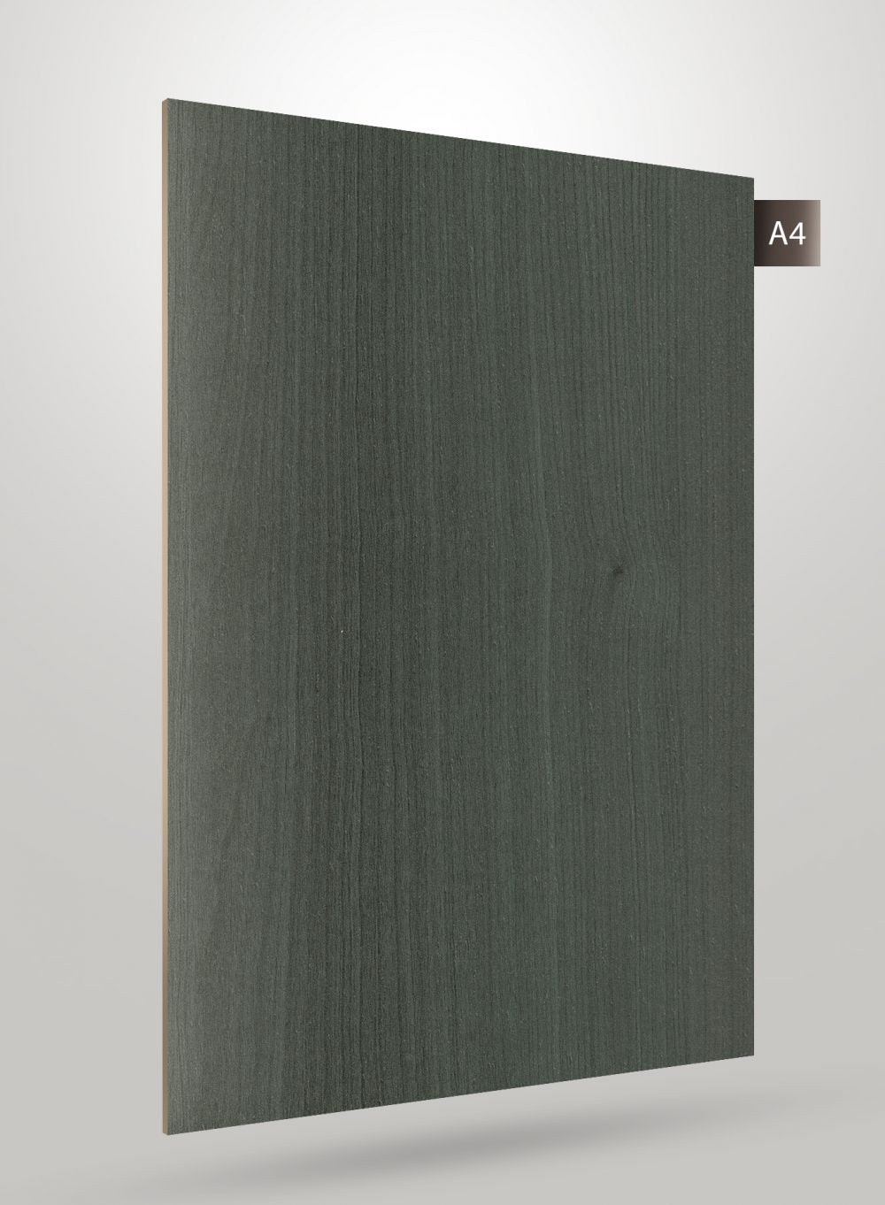 Green wood grain decorative laminate with matte finish and vertical wood pattern texture