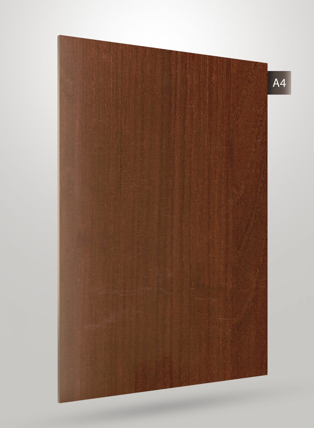 Brown wood grain decorative laminate with matte finish and vertical grain pattern, showcasing a wood-like texture and subtle