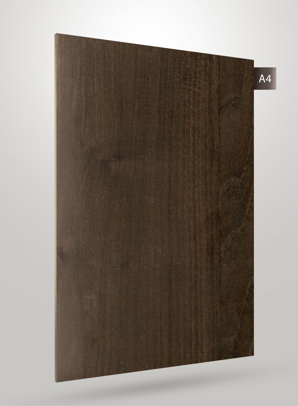 Brown wood grain decorative laminate with matte finish and visible texture, labeled A4.
