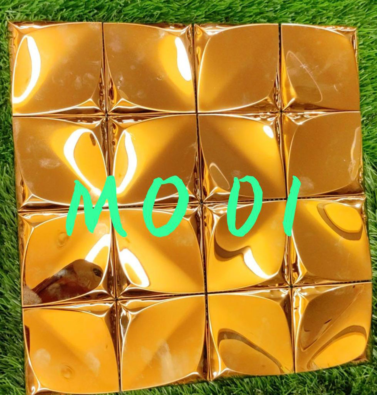 Multi-color textured designer louver panel with shiny finish and geometric pattern.