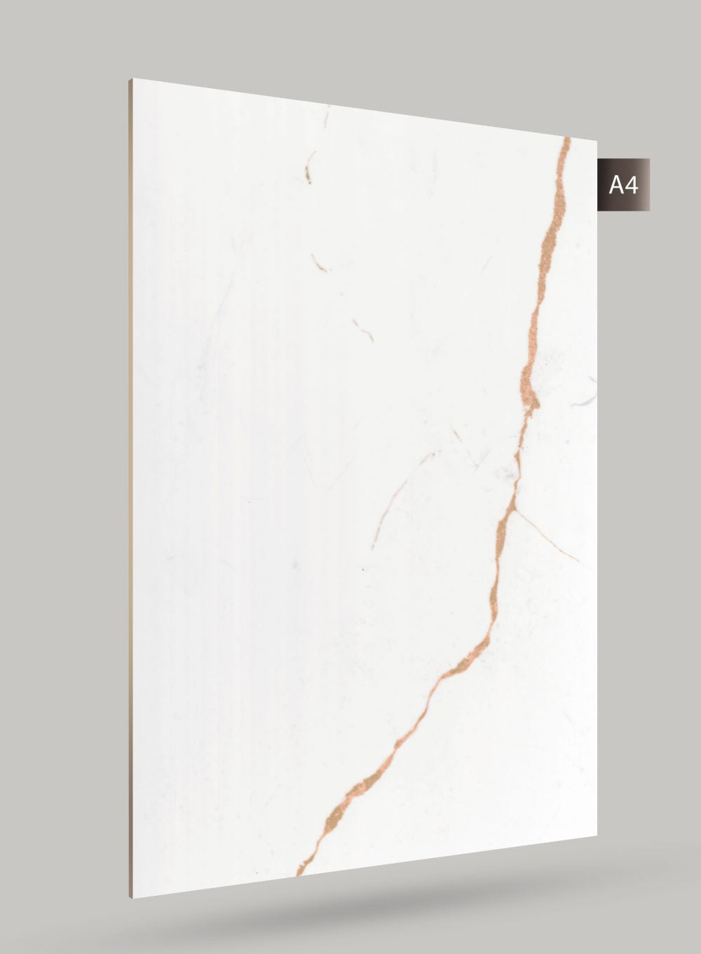 White marble laminate with gold veining and matte finish.