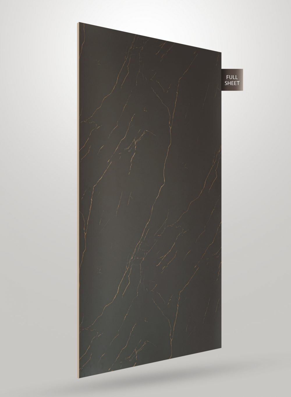 Grey marble laminate with gold veining and matte finish, displayed as full sheet.