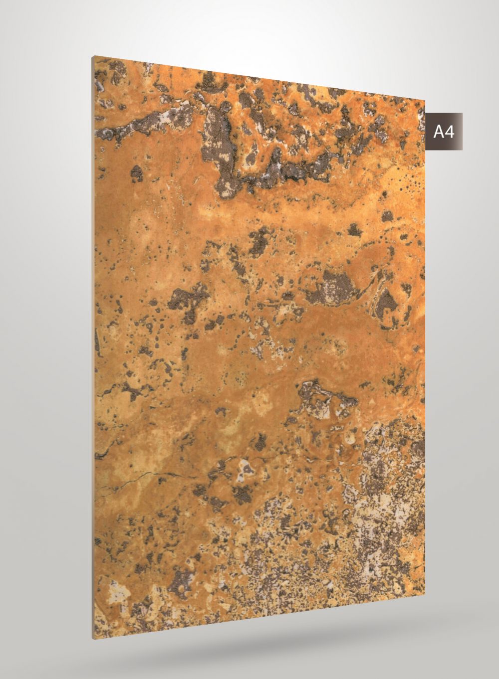 Brown marble laminate with matte finish and speckled pattern, decorative stone design visible on the surface.