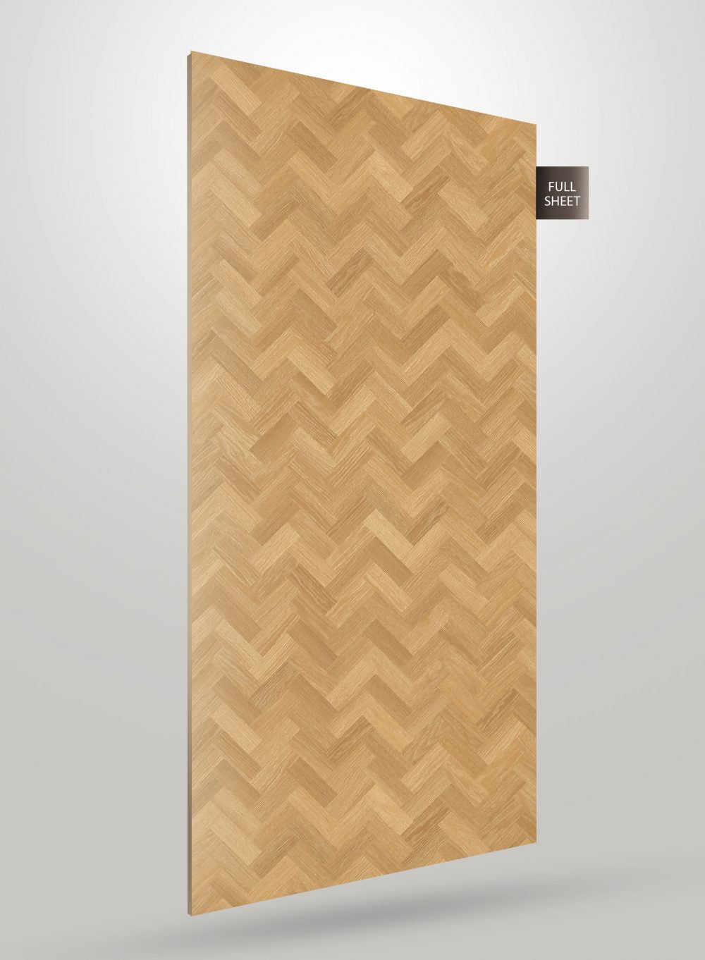 Multi-colour patterned laminate sheet with herringbone design and matte finish, displaying a textured surface and labelled