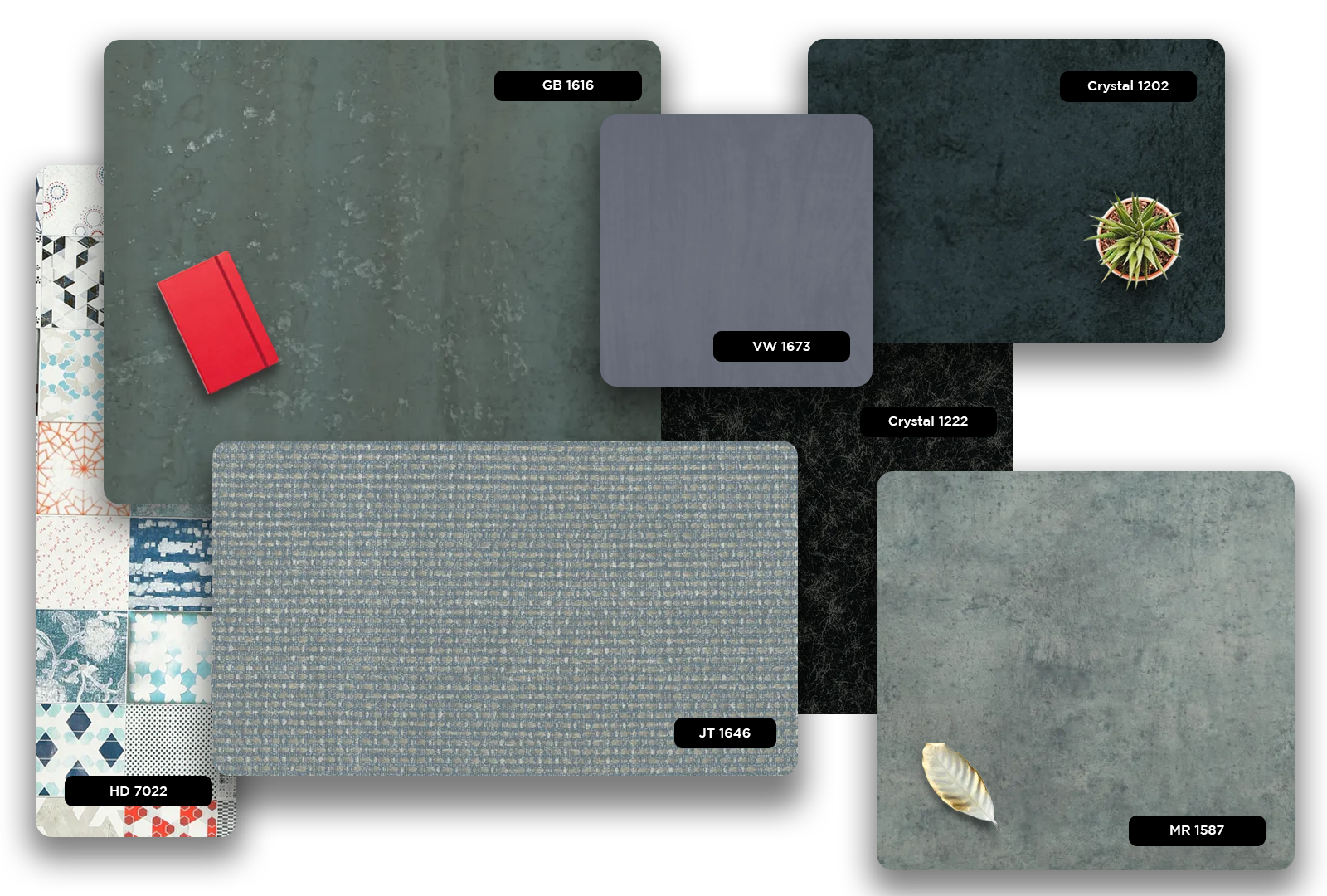 Grey matte marble laminate with textured finish and subtle veining, showcasing various design options and decorative