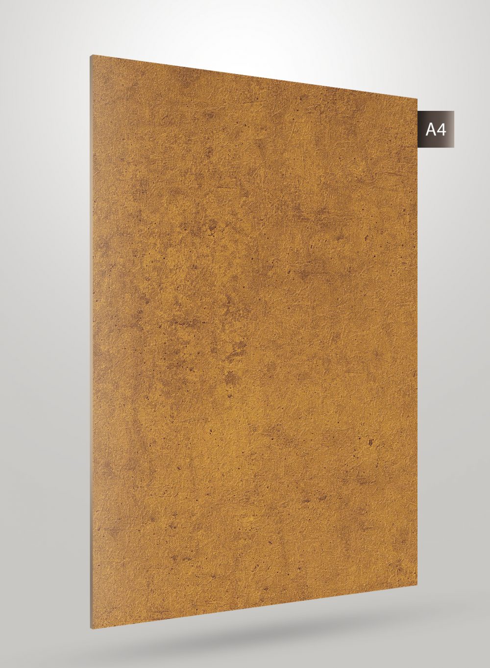 Brown matte decorative laminate with textured stone pattern and subtle speckles and scratches on its surface.