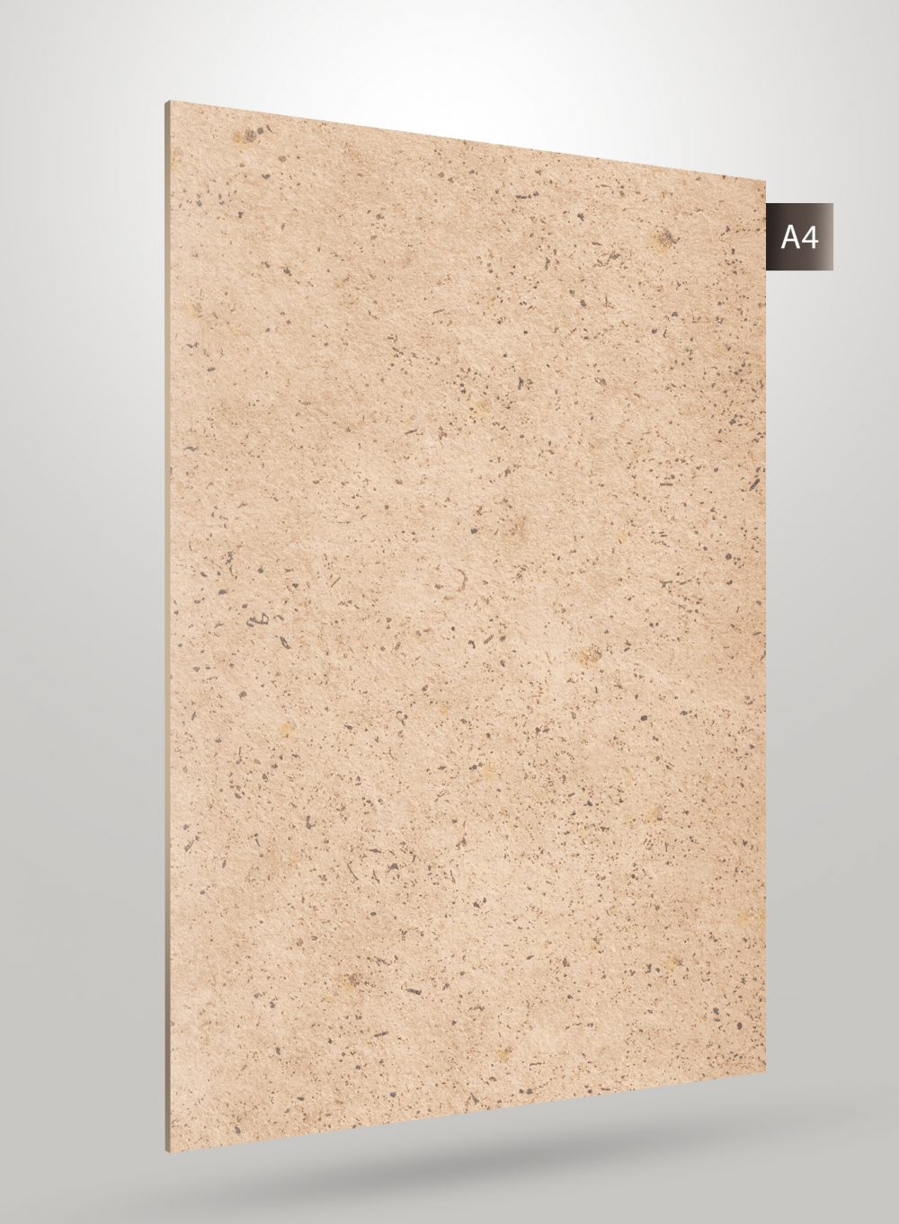 Beige stone laminate with speckled pattern and matte finish, showing texture and subtle flecks of darker shades.