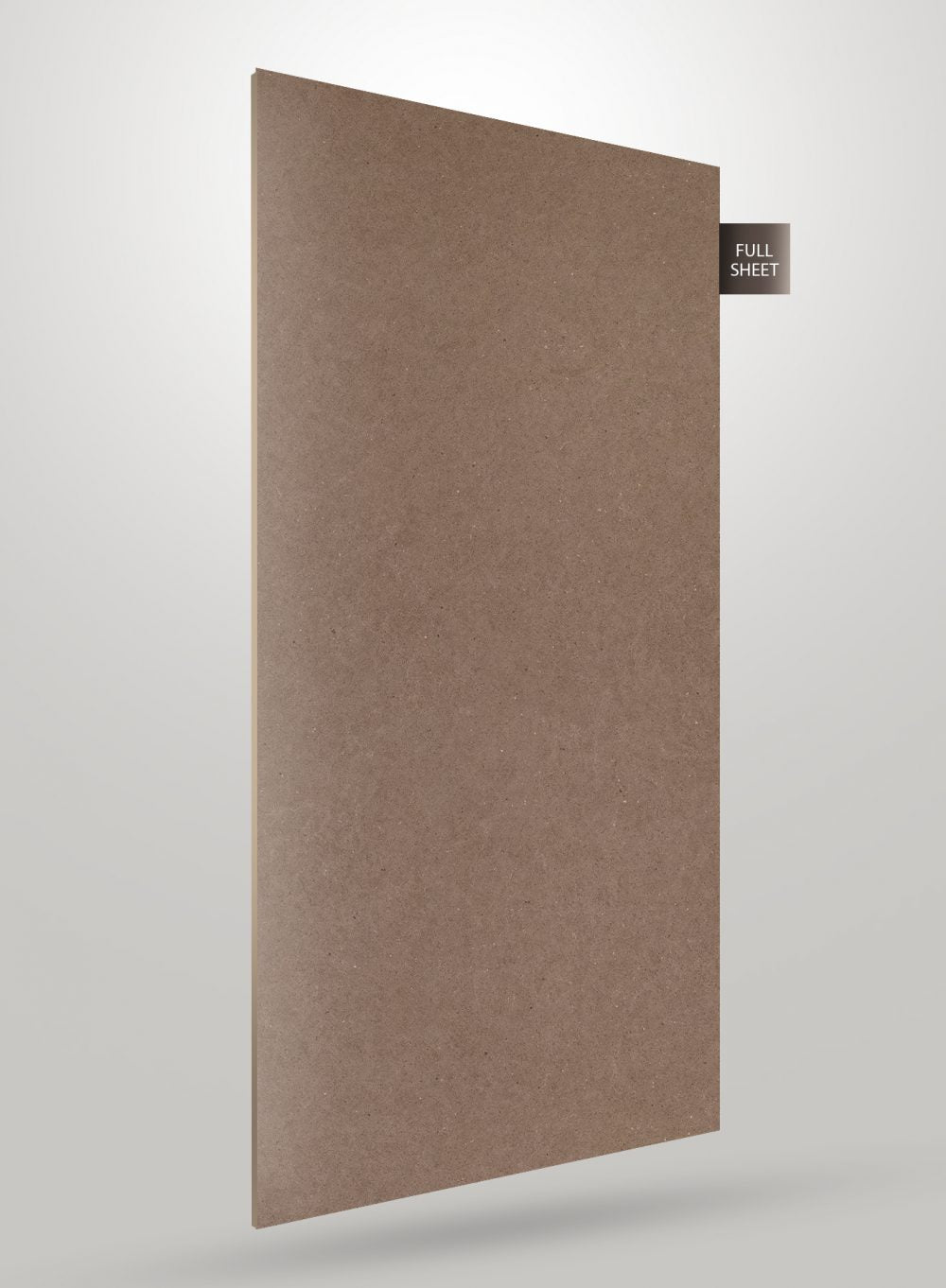 Brown matte laminate sheet with subtle texture and speckles, labeled full sheet, showcasing its uniform surface and edges.