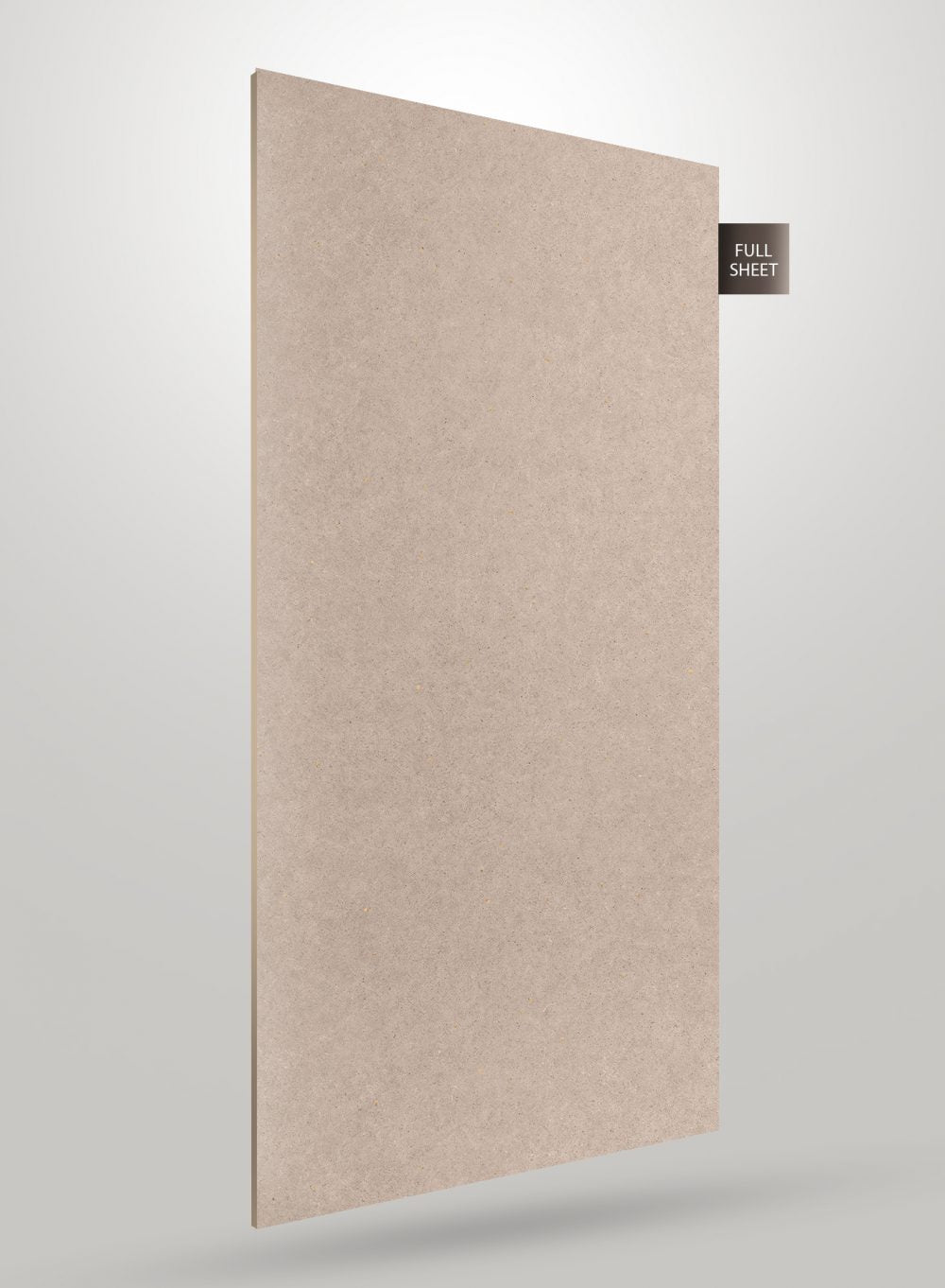 Beige stone laminate sheet with matte finish and subtle texture, labeled full sheet on a light gray background.