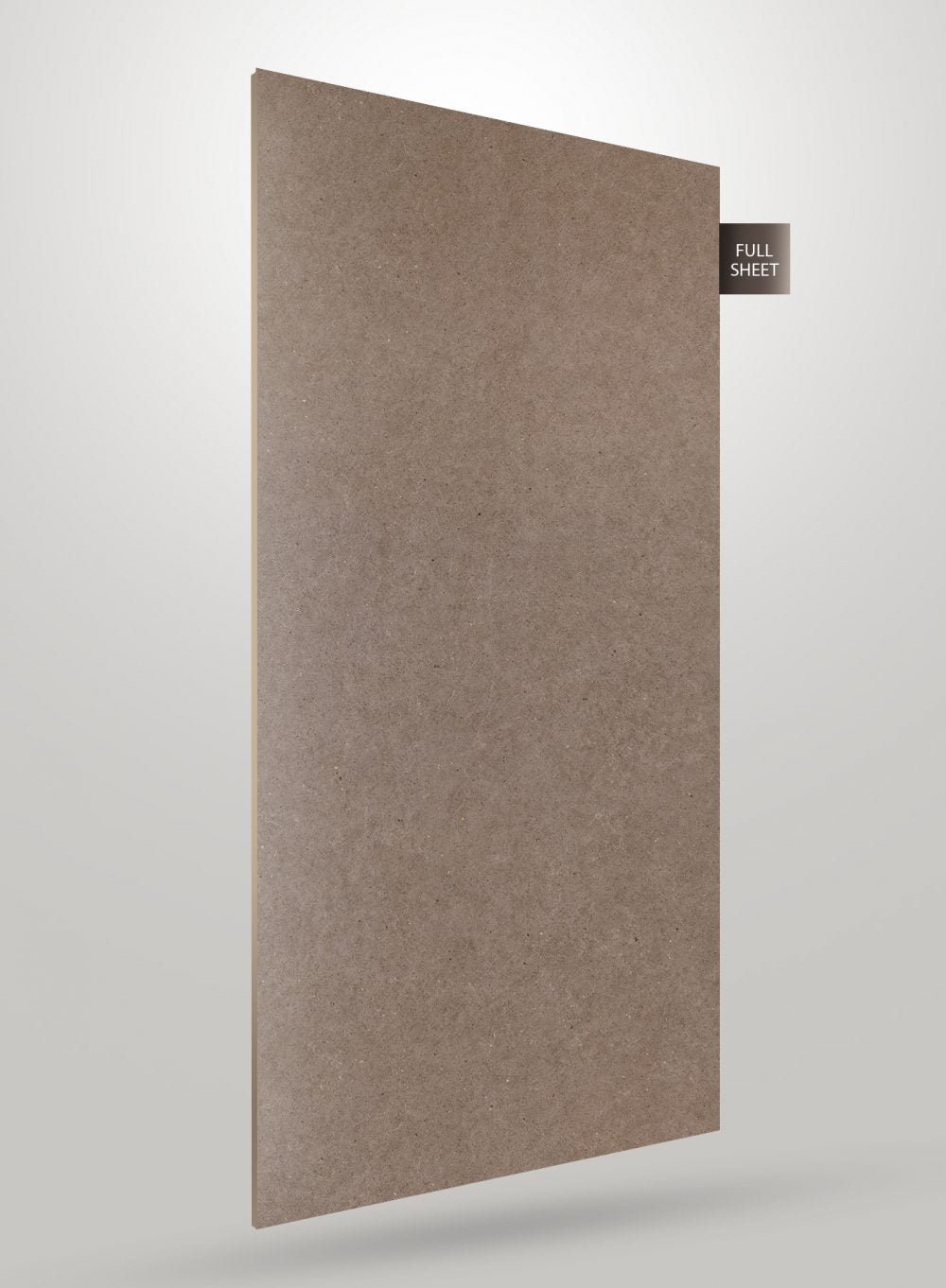 Brown matte laminate sheet with subtle texture and speckled pattern, labeled full sheet on a light gray background.