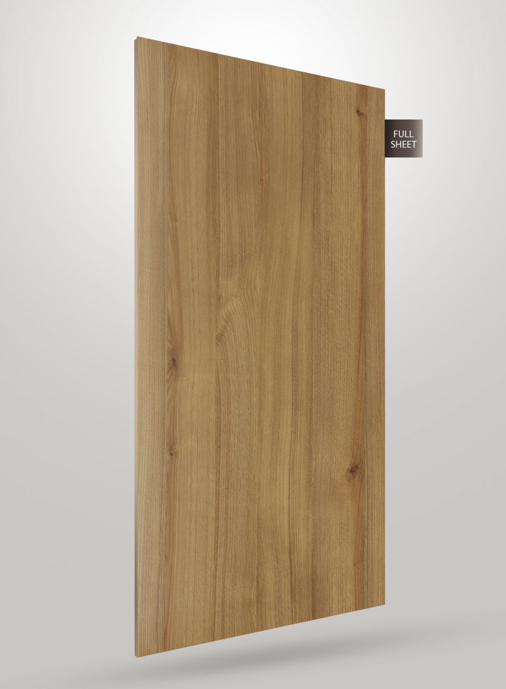 Wood grain laminate sheet with matte finish and visible texture, displaying a light brown wood pattern with darker grain