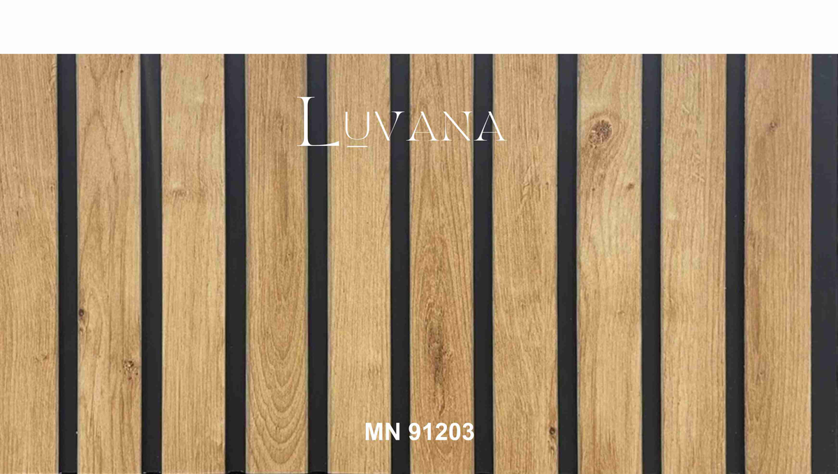 Luvana honey oak wood-grain louver panel with black grooves, MN-91203