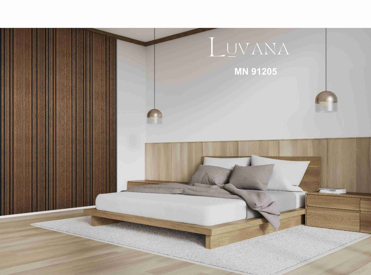 Luvana walnut wood-grain mixed-width louver panel, MN-91205
