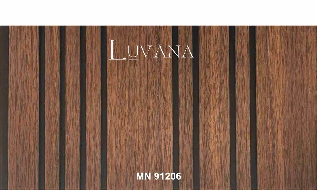 Luvana walnut wood-grain random-width louver panel, MN-91206