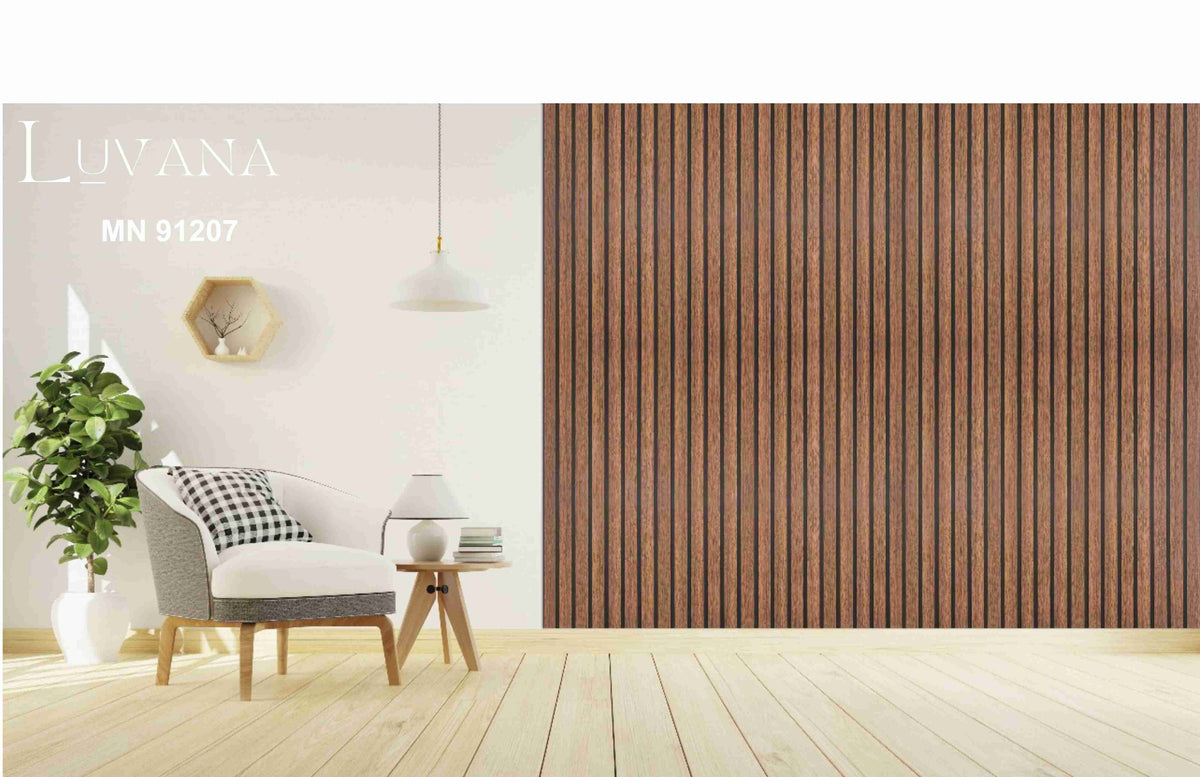 Luvana walnut wood-grain even-slat louver panel, MN-91207