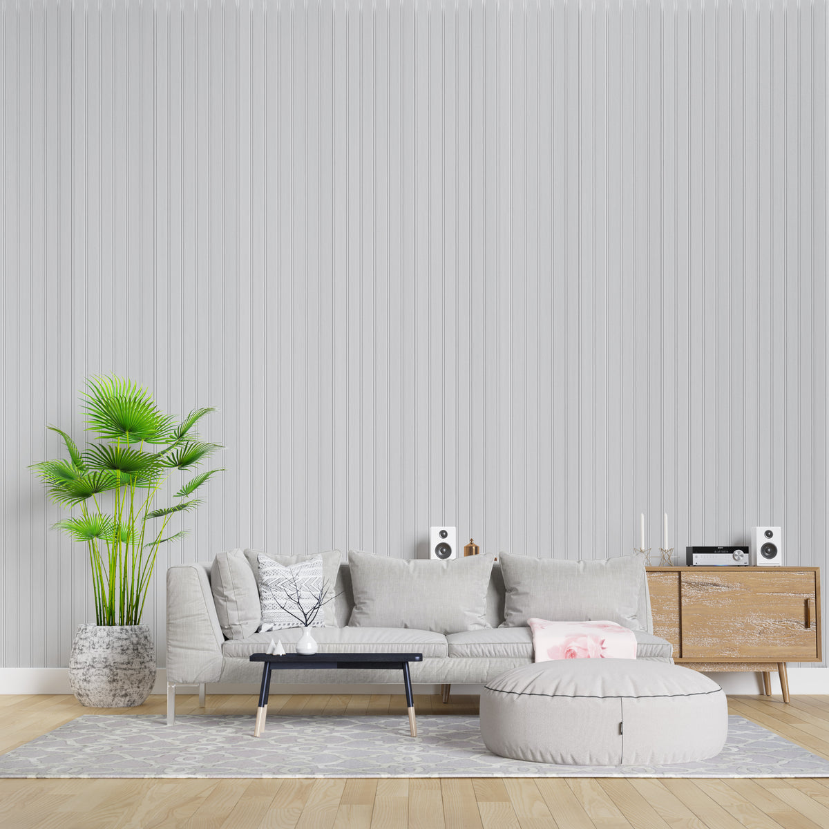 Plain white matte louver panel with double-bead grooves, Mystic MN-91209