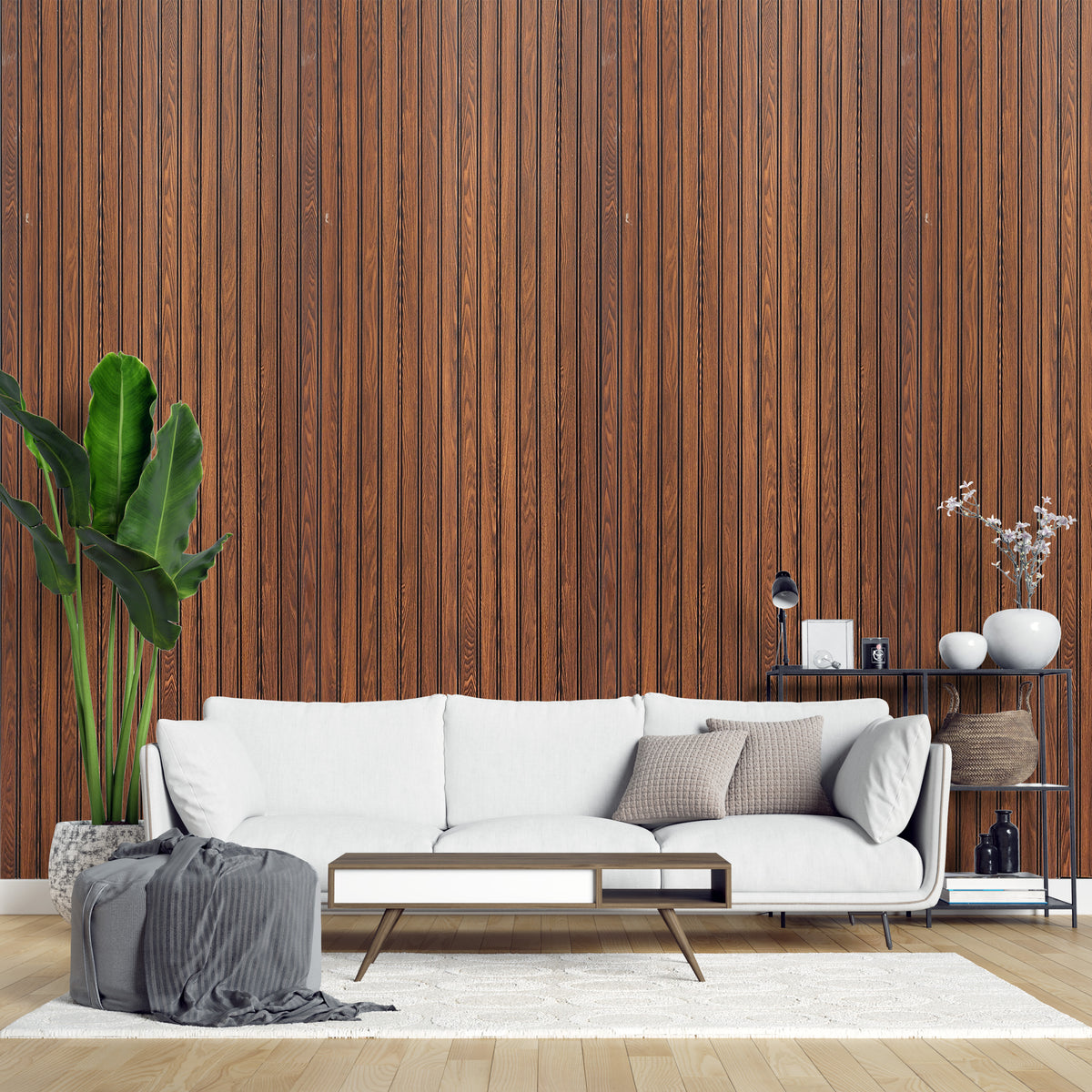 Dark brown oak wood-grain louver panel with double grooves, Mystic MN-91210