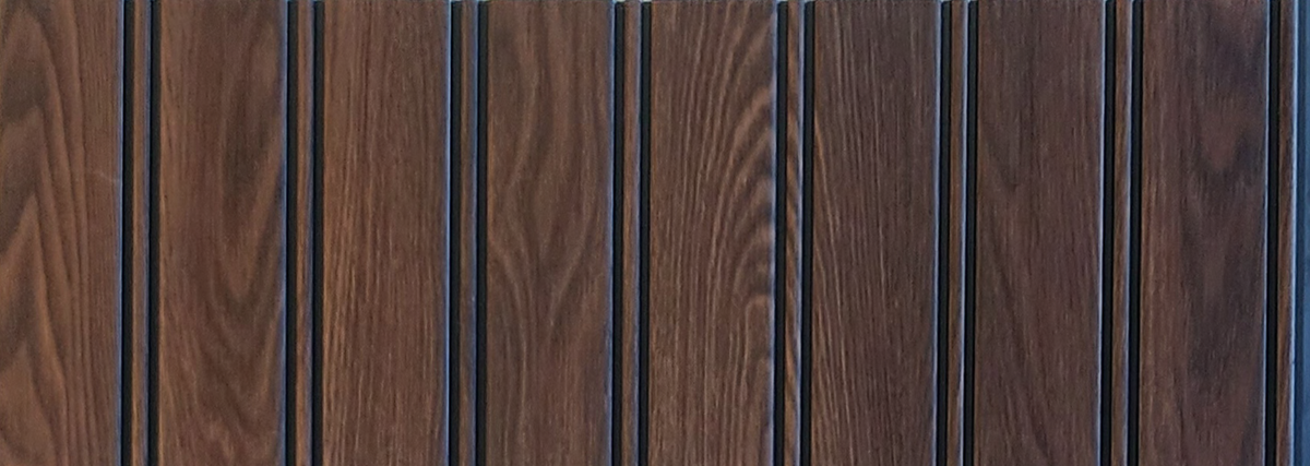 Dark brown oak wood-grain louver panel with double grooves, Mystic MN-91210