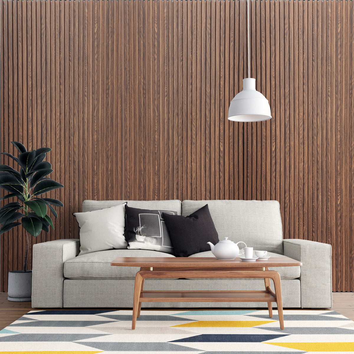 Dark walnut brown wood-grain fluted louver panel MN-91212