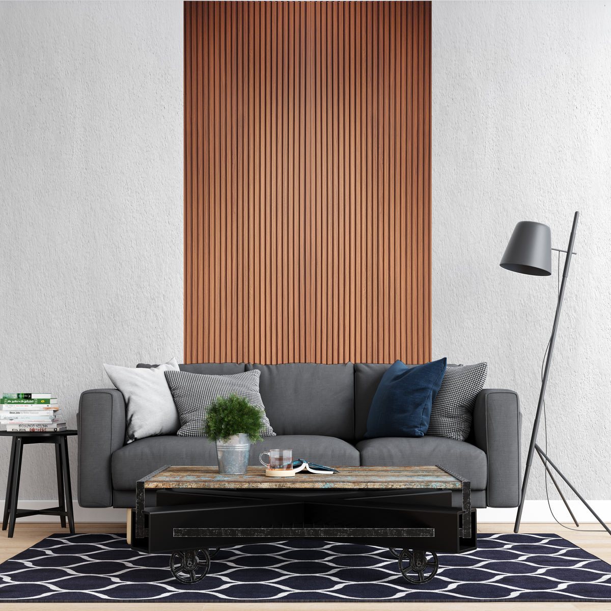 Reddish teak brown wood-grain fluted louver panel MN-91213