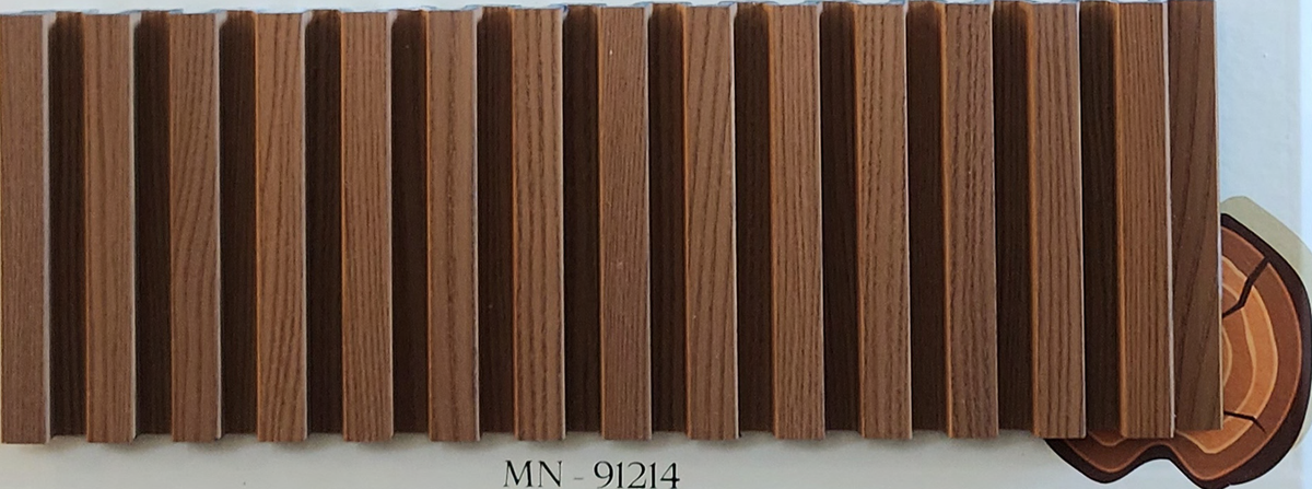 Medium oak brown wood-grain fluted louver panel MN-91214