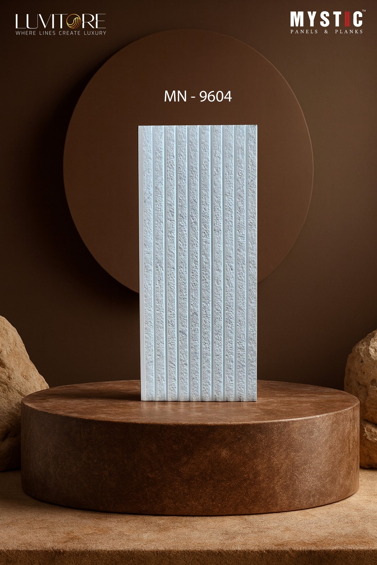 Off-white rough stone-texture fluted louver panel, Luvitore MN-9604