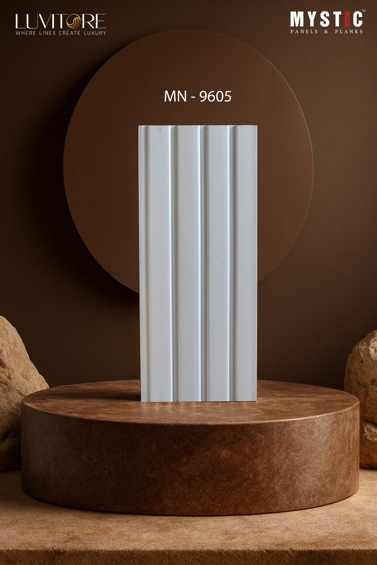 Plain light grey wide-fluted louver panel, Luvitore MN-9605