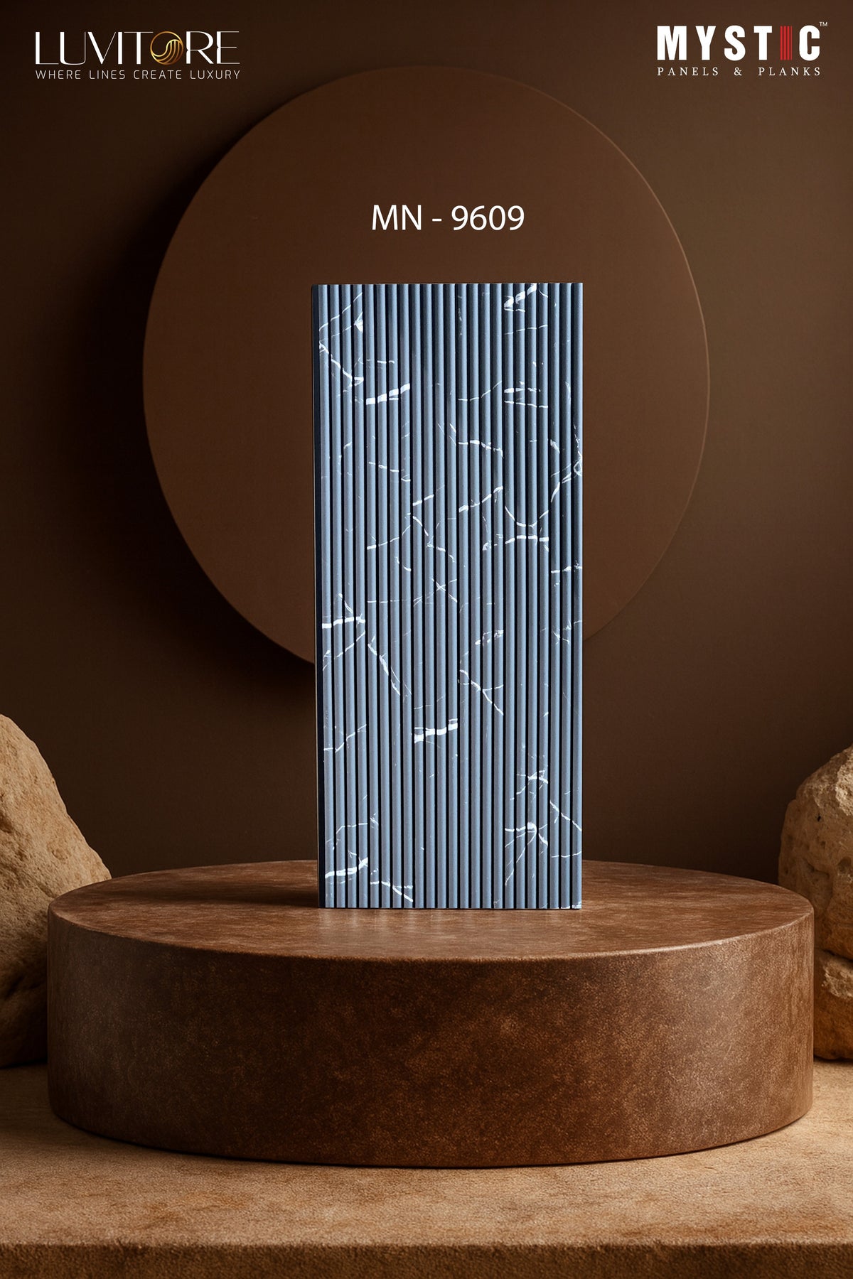 Blue-grey marble-look fine-fluted louver with white veins, Luvitore MN-9609